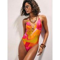River Island Leaf Swimsuit - Pink