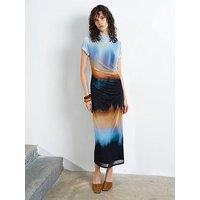 French Connection Ombre Short Sleeve Gathered Mesh Midi Bodycon Dress