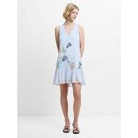French Connection Pleated Floral Embroidered V-Neck Mini Dress