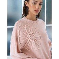 French Connection Crew Neck Floral Design Knitted Jumper - Pink