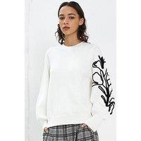 French Connection Crew Neck Floral Embroidered Knitted Jumper - White