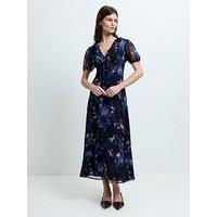 French Connection Floral Print Short Puff Sleeve Smock Midi Dress