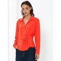 French Connection V-Neck D-Ring Wrap Collared Blouse