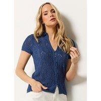 Long Tall Sally Tape Yarn Polo Cardigan - Blue
