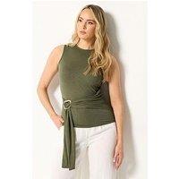 Long Tall Sally Grown On Sleeve Belted Top - Green