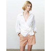 French Connection Ariette Linen Blend Wrap Over Shirt - White