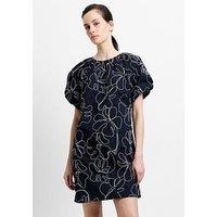 French Connection Floral Embroidered Puff Sleeve Mini Dress - Black