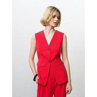French Connection V-Neck Sleeveless Fitted Longline Waistcoat - Red