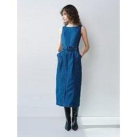 French Connection Cotton Boat Neck Belted Denim Midi Dress - Navy