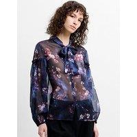 French Connection Semi-Sheer Bow Tie Long Sleeve Blouse