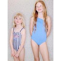 Mango Younger Girls Ciao Mare Stripe Swimsuit - Navy