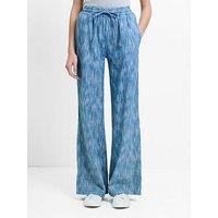French Connection Cotton Blend Textured Denim-Style Wide Leg Elasticated Trousers