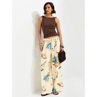 New Look Linen Rich Seahorse Print Wide Leg Co-Ord Trousers - Cream
