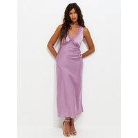 New Look Satin Lace Trimmed V-Neck Midi Dress - Lilac