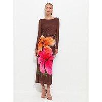New Look Orchid Mesh Long Sleeve Midi Dress - Brown