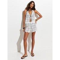 New Look White Tile Pattern Crochet Tie Co-Ord Beach Waistcoat