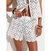 New Look Tile Crochet Beach Shorts - White