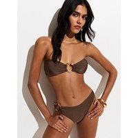 New Look High Leg Hipster Ring Bikini Briefs - Brown