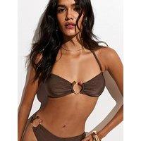 New Look Ring Bandeau Bikini Top - Dark Brown