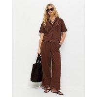New Look Wide Leg Broderie Wide Leg Co Ord Trousers - Brown