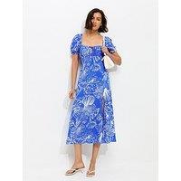 New Look Sketchy Coral Print Slit Hem Midi Dress - Blue