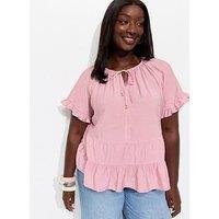 New Look Curves Pale Tiered Short Sleeve Top - Pink