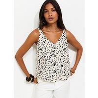 New Look Abstract Print V-Neck Cami Top - Cream