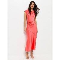New Look Relaxed Satin Cowl Neck Midi Dress - Coral