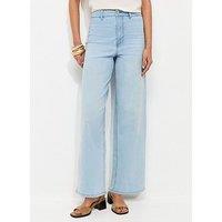 New Look High Waist Stretch Denim Wide Leg Jeans - Light Blue