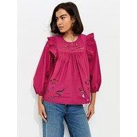 New Look Broderie Anglaise Frill Trim Blouse - Dark Pink