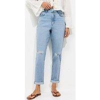 New Look Ripped Textured Mom Tori Jeans - Blue