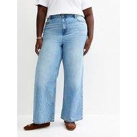 New Look Curves Wash Adalae High Waist Wide Leg Jeans - Light Blue