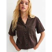 New Look Cotton Twill Short Sleeve Boxy Shirt - Brown