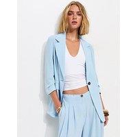 New Look Ruched 3/4 Sleeve Blazer - Light Blue