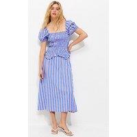 New Look Striped Shirred Dropped Waist Midi Dress - Blue