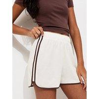 New Look Side Stripe Jersey Running Shorts - Cream