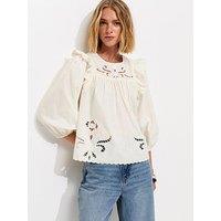 New Look Broderie Frill Trim Blouse - Cream