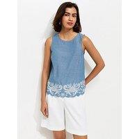 New Look Embroidered Hem Sleeveless Co-Ord Top - Blue