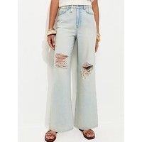 New Look Ripped Knee Wide Leg Adalae Jeans - Blue