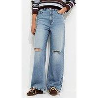 New Look Ripped Knee Adalae Wide Leg Jeans - Blue