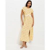 New Look Yellow Floral Lace Waist Midi Dress