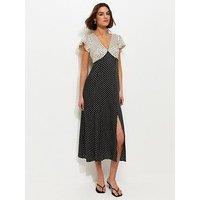 New Look Black And White Satin Polka Dot Midi Dress - Cream