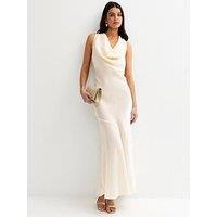 New Look Sparkly Satin Cowl Neck Maxi Dress - Cream