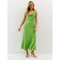 New Look Green Polka Dot Satin Strappy Midi Dress
