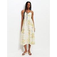 New Look Floral Print Corset Bust Flared Midi Dress - Cream