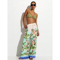 New Look Tropical Print Wide Leg Trousers - White