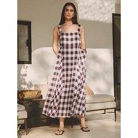 Albaray Gingham Apron Dress - Burgundy