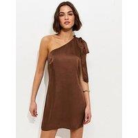 New Look Dark Brown Satin One Shoulder Mini Dress