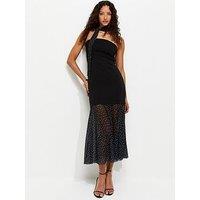 New Look Polka Dot Bandeau Midi Dress With Scarf - Black
