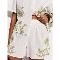New Look White Palm Embroidered Cotton Co-Ord Beach Shorts